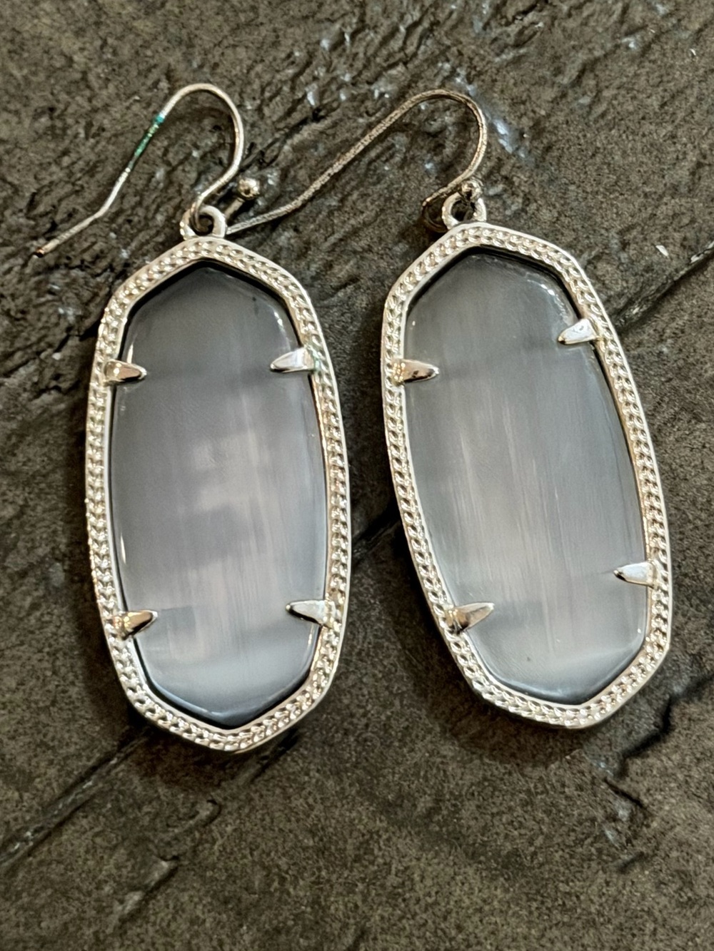 Kendra Scott Silver-Tone Gray Stone Dangle Earrings medium sized- Women Jewelry